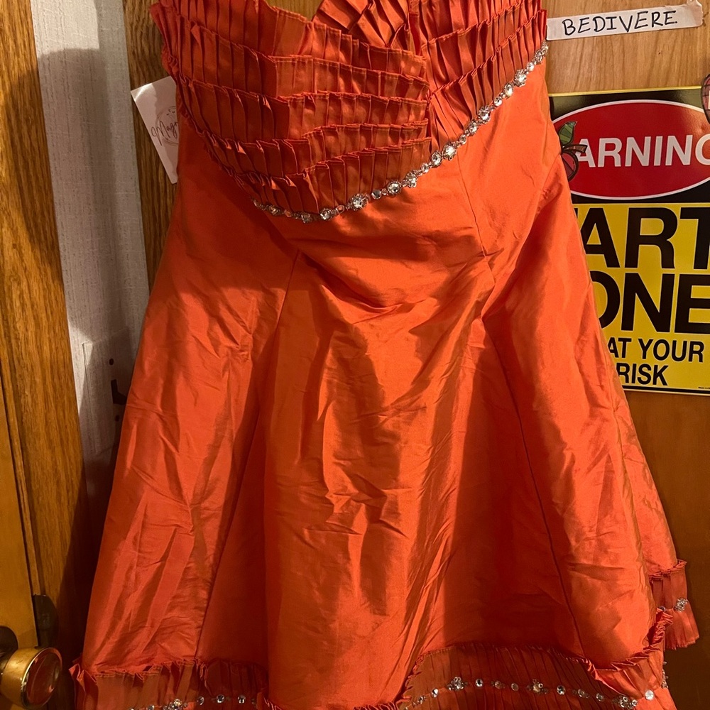 Orange Strapless Dress with Beaded Details